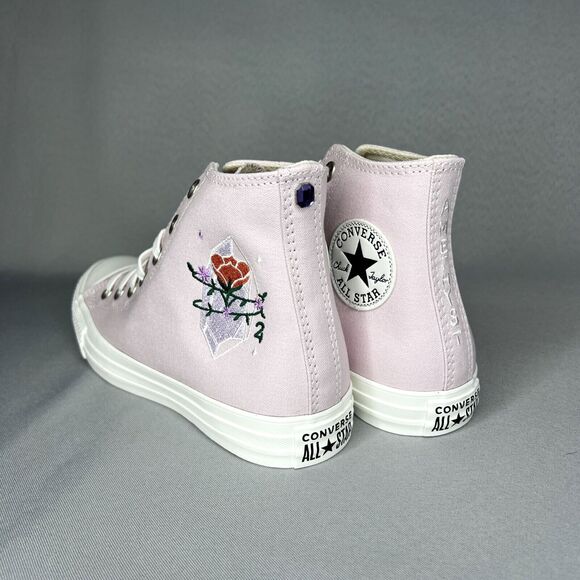 New Converse Chuck Taylor High Top Pink Barely Rose Embroidered Gems Sz 8 w/ Box - Picture 11 of 16